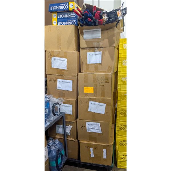 PALLET WITH CORNHOLE, VEHICLE BRUSHES, LEGO