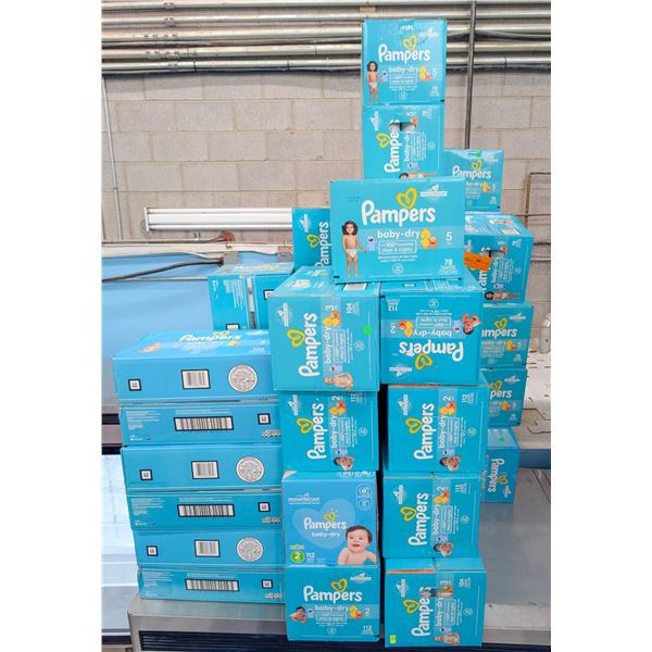 LARGE LOT OF PAMPERS BABY DRY DIAPERS SIZES 2, 3