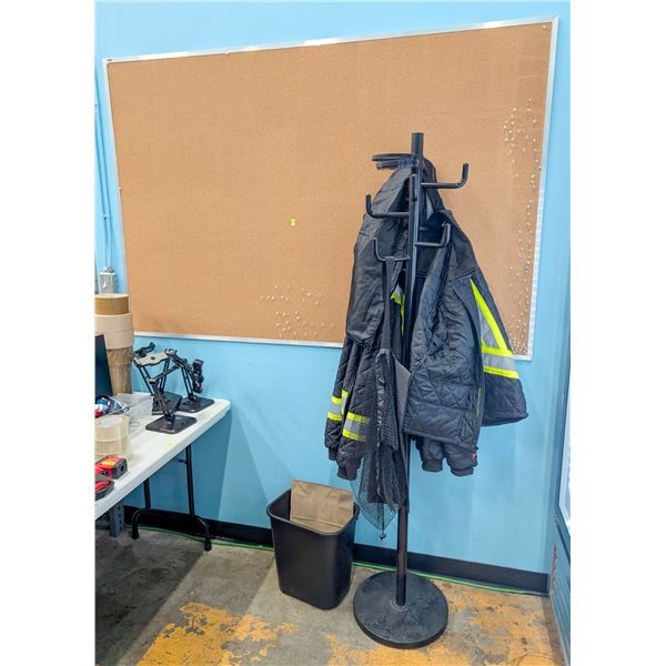 WALL MOUNTED CORK BOARD, HALL TREE AND GARBAGE