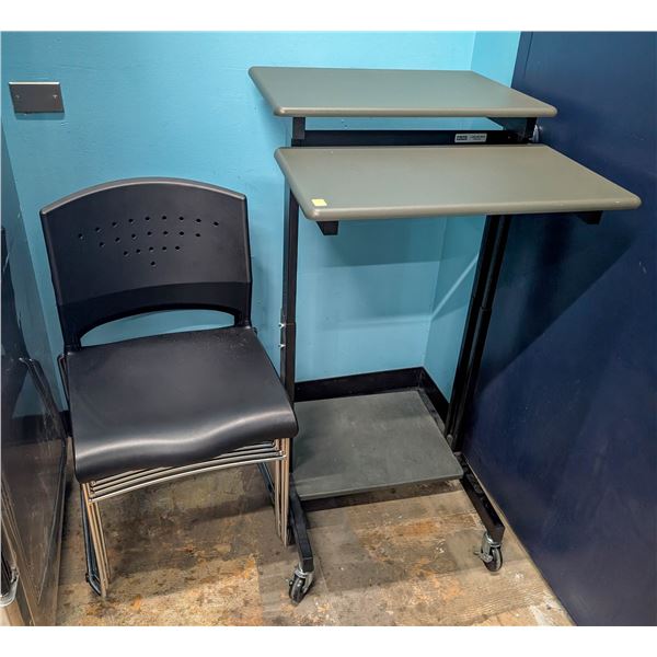 STANDING WORK STATION SOLD WITH 2 HARDBACK CHAIRS
