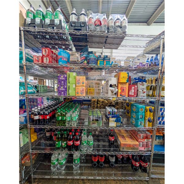 LARGE LOT OF BEVERAGES INCLUDES COCA COLA,