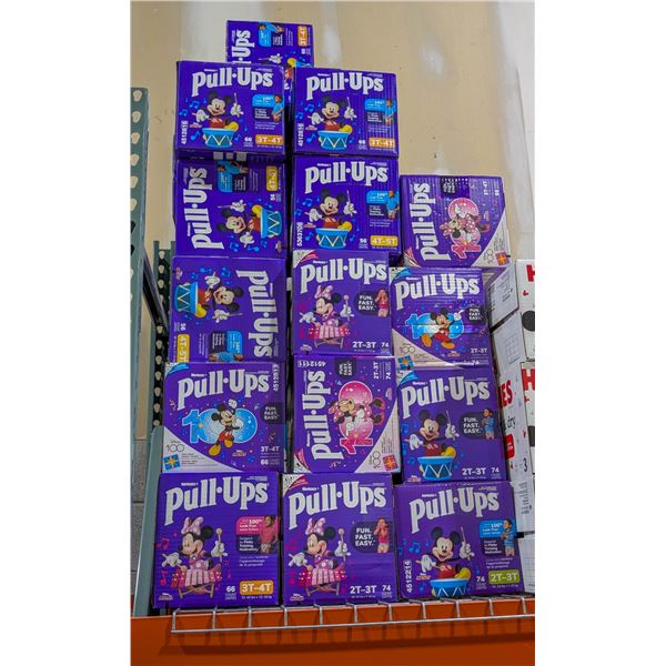 LARGE LOT OF HUGGIES PULL UPS DIAPERS SIZES 2T-3T