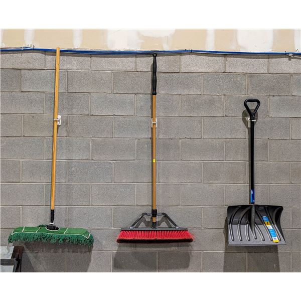 THREE WALL HANGING JANITORIAL TOOLS INCLUDES