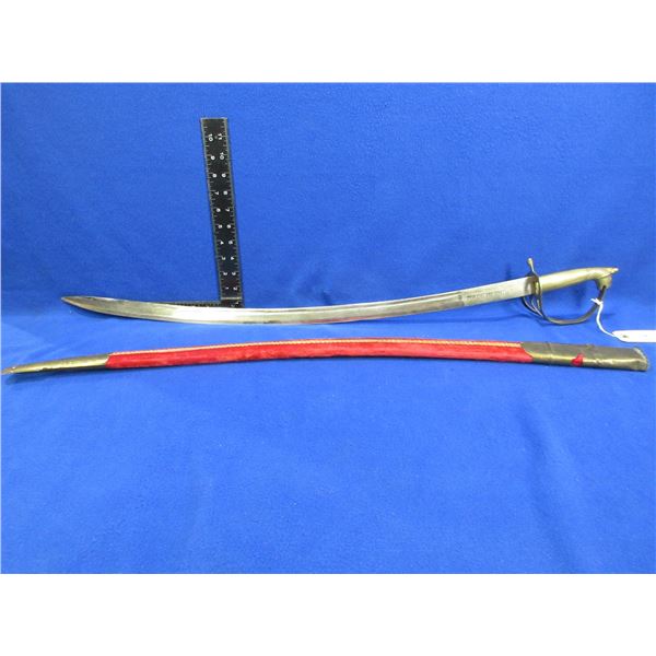 Sword Made in India with Sheath - 30" Etched Blade, Brass Grip, Pommel and Guard
