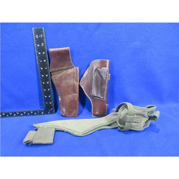 WWII M-1910 Pick Mattock Axe Cover/Carrier 1944 & 2 Leather Sheaths RH