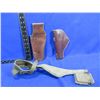 Image 2 : WWII M-1910 Pick Mattock Axe Cover/Carrier 1944 & 2 Leather Sheaths RH