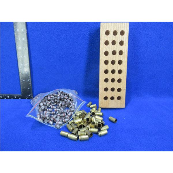 9MM .355" 121gr Swaged Lead SWC Bullets, 9MM Brass & a Reloading Block