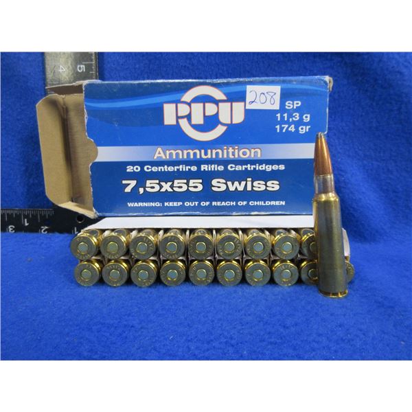 7.5X55 Swiss 174gr SP PPU Cartridges (We Can Not Ship - Pick Up Only)