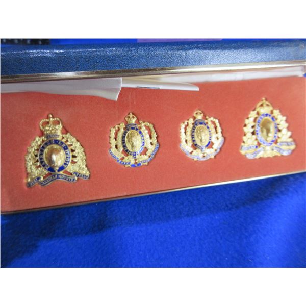 Collectible Set of 4 RCMP/NWMP Cap Badge Replicas with Display Case