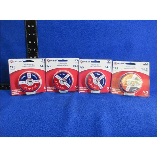 NEW - .22 Cal. 14.3gr Pointed Crosman Premier Pellets - 4 Sealed Packs of 175