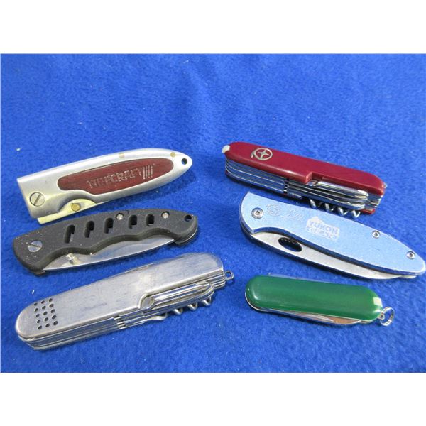 6 Assorted Folding Blade Knives - 3 Lock Blade, 2 Swiss Style, 1 Key Chain