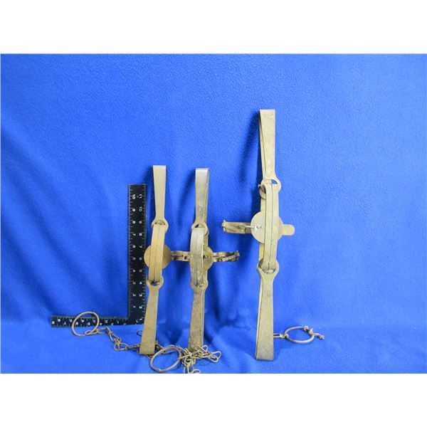 3 Vintage Double Long Spring Traps - 2 Oneida Victor #2  & 1 Blake & Lamb #4
