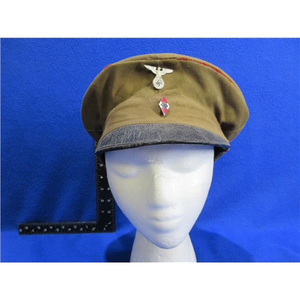 Very Rare WWII Hitler Youth Cap - 1st Model, Red Piping with Badges - Cap has damage