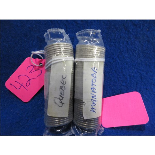 2 Mint Rolls of Quarters - Manitoba Apr 7/1992, Quebec Oct. 1/1992