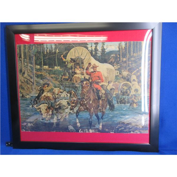 Framed Print - RNWMP Officer Leading a Wagon Train Across a River