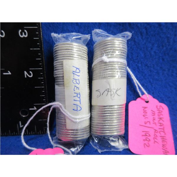 2 Mint Rolls of Quarters - Alberta June 4/1992, Saskatchewan Nov 5/1992