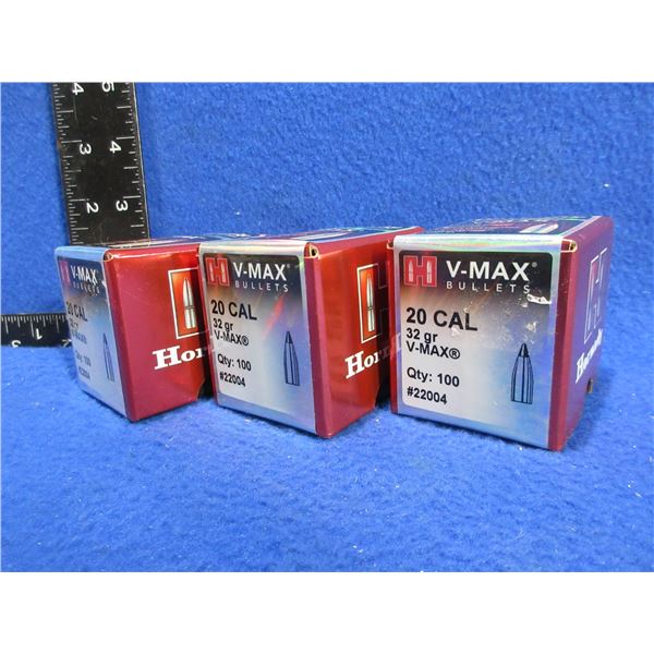 20 Cal. 32gr V-Max Hornady Bullets - 3 Sealed Boxes of 100