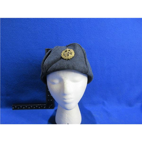 WWII RCAF Cold Weather Cap with Badge - 1940, Blue, Has Broad Arrow with C
