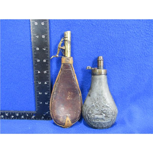 2 Vintage Powder Flasks - As Is, Missing Parts
