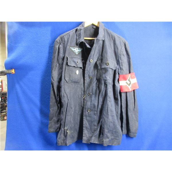 WWII German HJ Flak Helper's Shirt - Dark blue with arm band, patch and 1937 pin