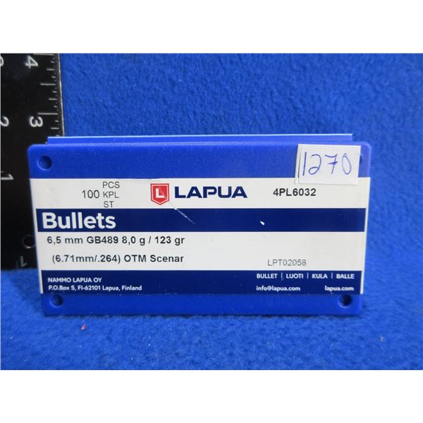 6.5MM .264" 123gr Lapua Bullets - Sealed Box of 100