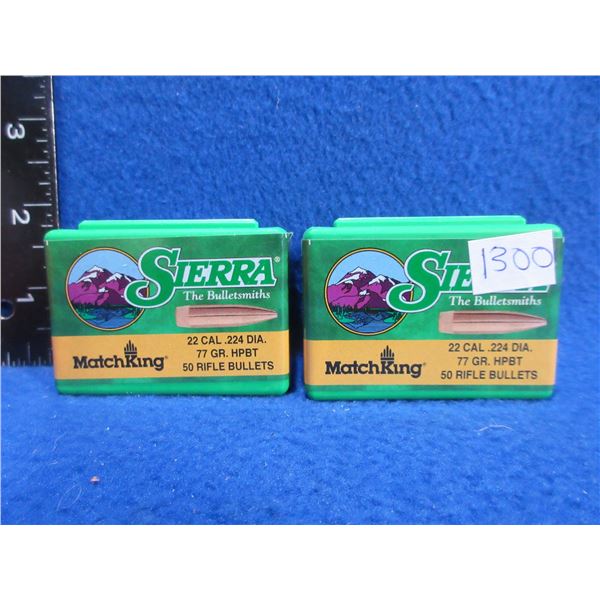 22 Cal. .224" 77gr HPBT Sierra Bullets - 2 Sealed Boxes of 50