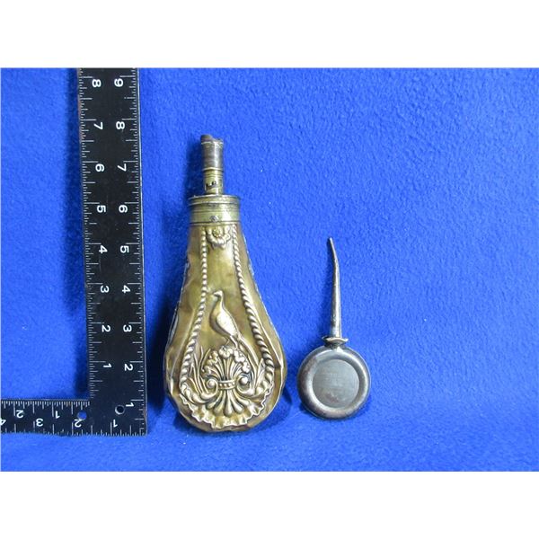 Vintage Banjo Style Oiler & Damaged Brass/Copper Powder Flask