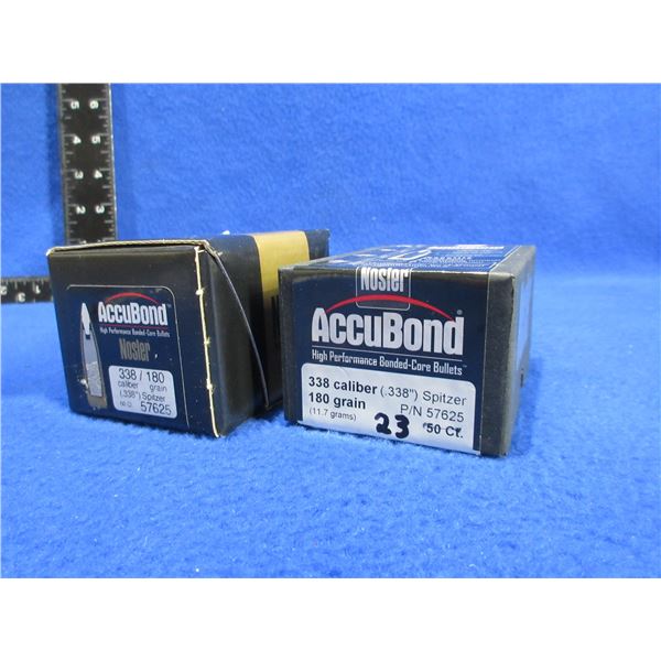 338 Cal. .338" 180gr Spitzer Nosler Accubond Bullets - Sealed Box of 100, Box of 23