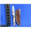 Image 1 : Damascus Fixed Blade Knife with Leather Sheath - 3 1/2" Blade, 8" Total Length