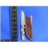 Image 2 : Damascus Fixed Blade Knife with Leather Sheath - 3 1/2" Blade, 8" Total Length