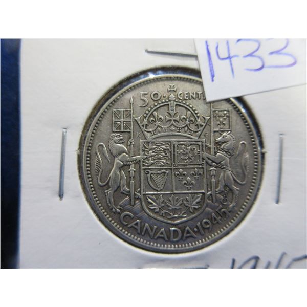 1945 Canada 50 Cent Coin - .800 Silver