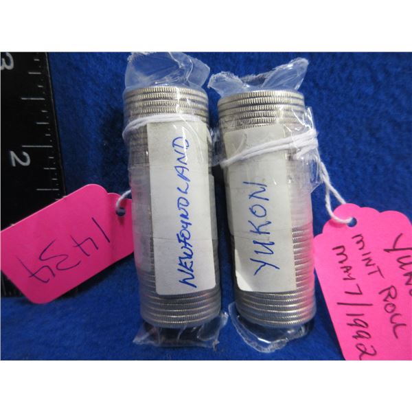 2 Mint Rolls of Quarters - Yukon May 7/1992, Newfoundland Mar 5/1992