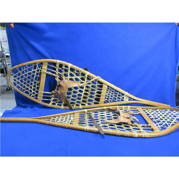 Vintage 48" x 14" Wood & Rawhide Snowshoes with Leather Harnesses
