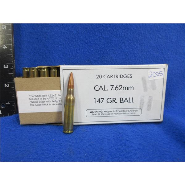 7.62X51 147gr Ball Winchester Cartridges (We Can Not Ship - Pick Up Only)