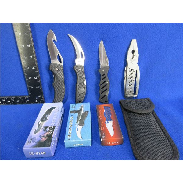3 Folding Lock Blade Knives & Multi-Tool Pliers - Appear New