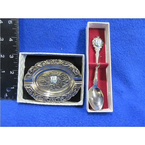 Vintage Silver Plated Collector Spoon & Plate - Tent Town Pine Lake