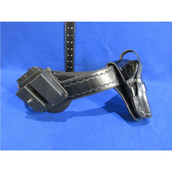 Leather Belt & Holster with Fobus 4500 Double Mag Pouch - 42" Total Length