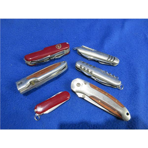 6 Assorted Folding Blade Knives - 3 Swiss Style, 2 Lock Blade, 1 Key Chain