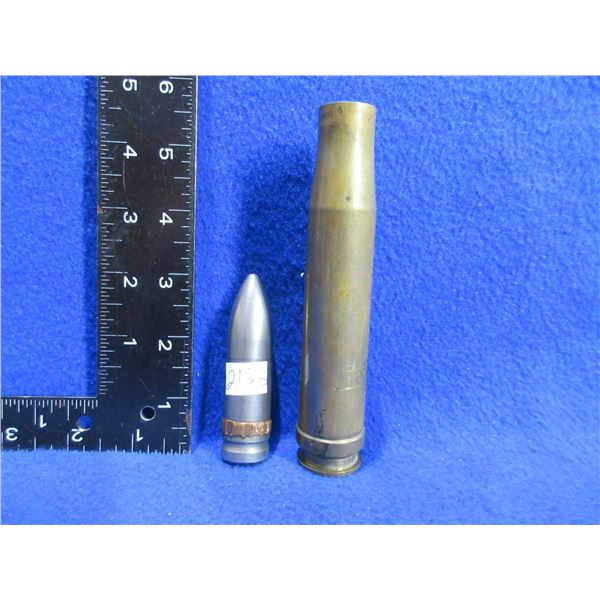 Inert 20MM Projectile with Brass Shell Casing Marked "20/40 T E15 41"