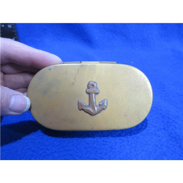 Vintage French Brass Tobacco Box with Copper Anchor