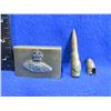 Image 1 : WWI Trench Art w/ Canadian 1st Tank Battalion Collar Badge on Cigarette Pack Holder & 2 Cartridges