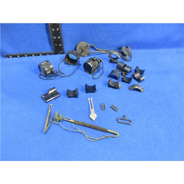 Lot of Misc. - Scope Covers, Vintage Pull-Thru, Sling Swivel, Rear Sight, Rings, Etc.