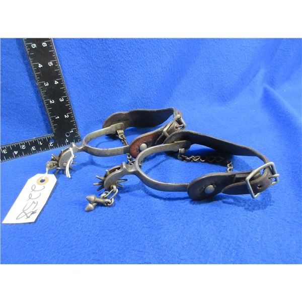 Vintage August Bauerman Spurs with Jingle-Bobs, Heel Chains & Leather Straps