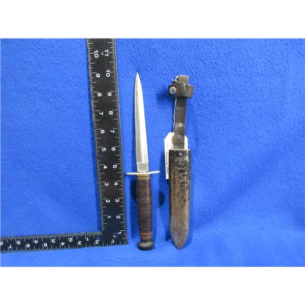 WWII British Stiletto Fighting Commando Knife with Sheath - 5" Blade