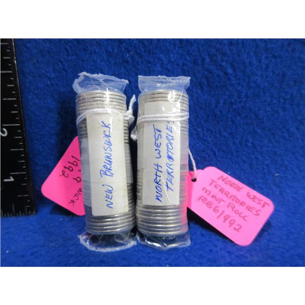 2 Mint Rolls of Quarters - New Brunswick Jan 9/1992, North West Territories Feb 6/1992