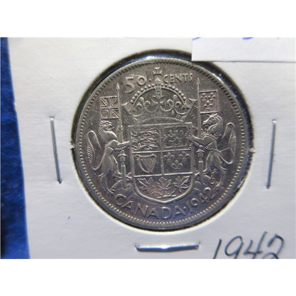 1942 Canada 50 Cent Coin - .800 Silver
