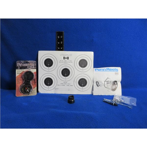 Lot of Misc. - 5 Targets, Clip-On Compass, Reel Lube, Magazine Tube Cap