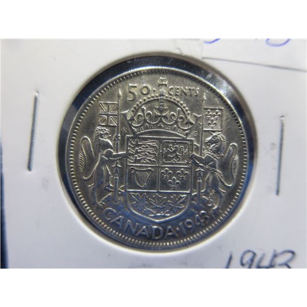 1943 Canada 50 Cent Coin - .800 Silver