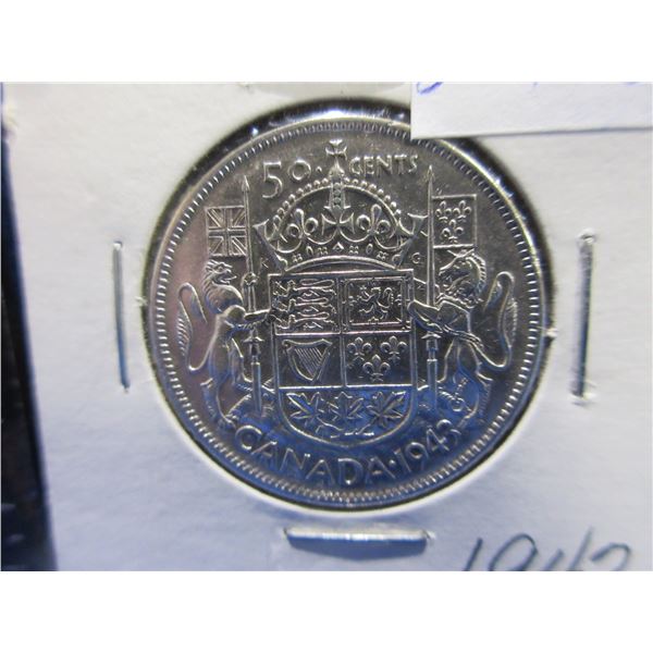 1943 Canada 50 Cent Coin - .800 Silver