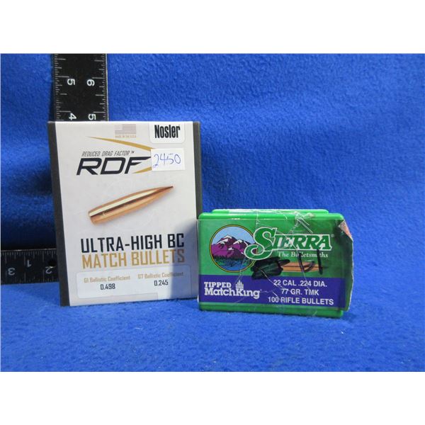 22 Cal. .224" Nosler and Sierra Bullets - Box of 74, Box of 63